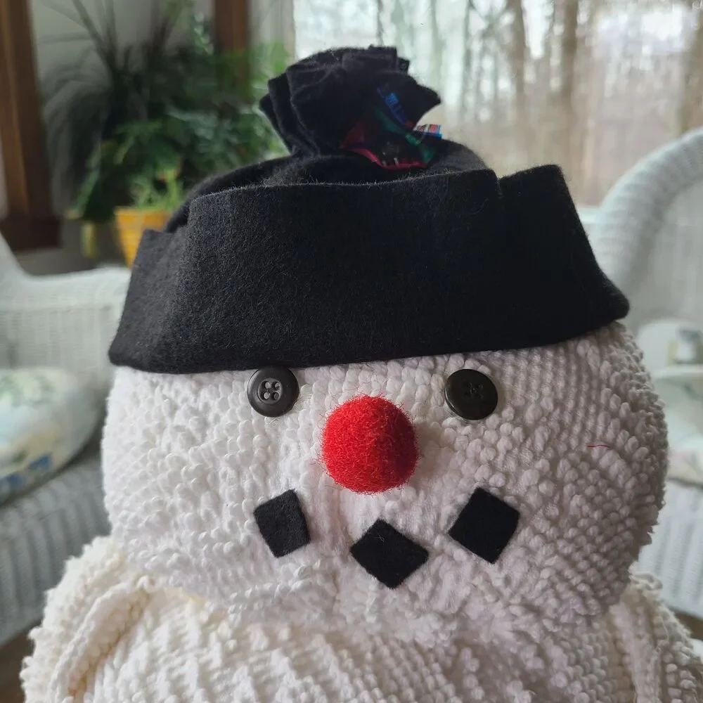 Vintage Repurposed Chenille Country Farmhouse Snowman Holiday Christmas Decor